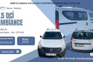 İZMİR İLİ DAMIZLIK KOYUN KEÇİ YETİŞTİRİCİLER BİRLİĞİ ARAÇ SATIŞ İLANI